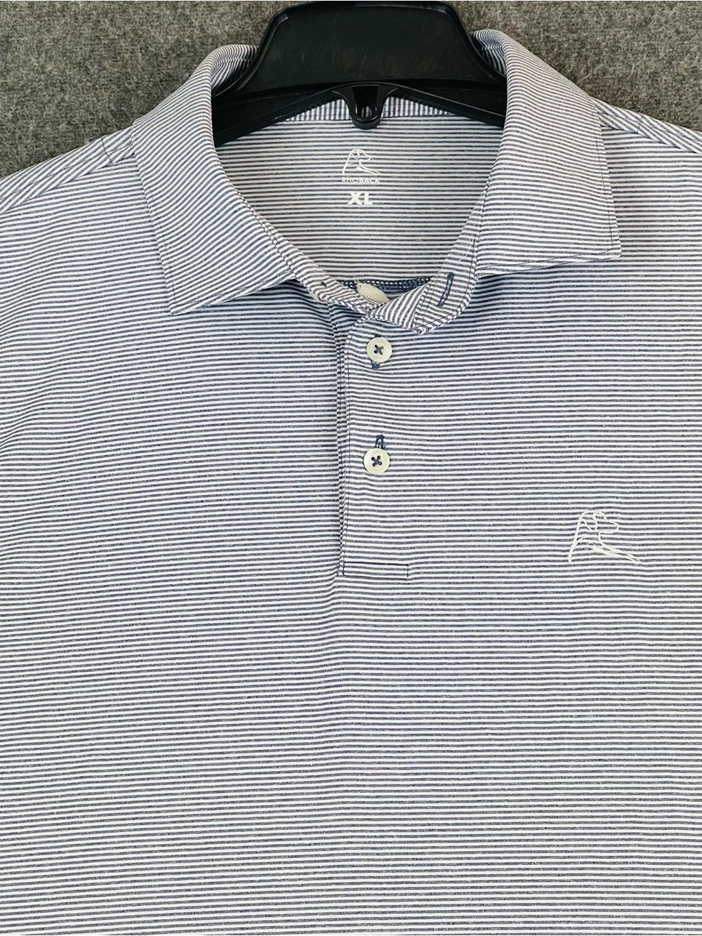 Rhoback Performance Polo Golf Shirt Mens XL Blue Gray Stripe Logo